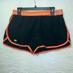 Under Armour Black and Orange Running Shorts Size L